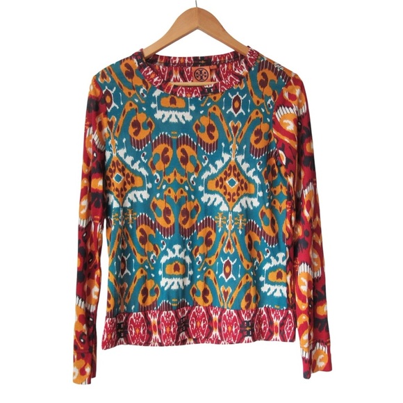 Tory Burch Tops - Tory Burch Sabrina Ikat Top Size Small Long Sleeves Pima Cotton Western Aztec